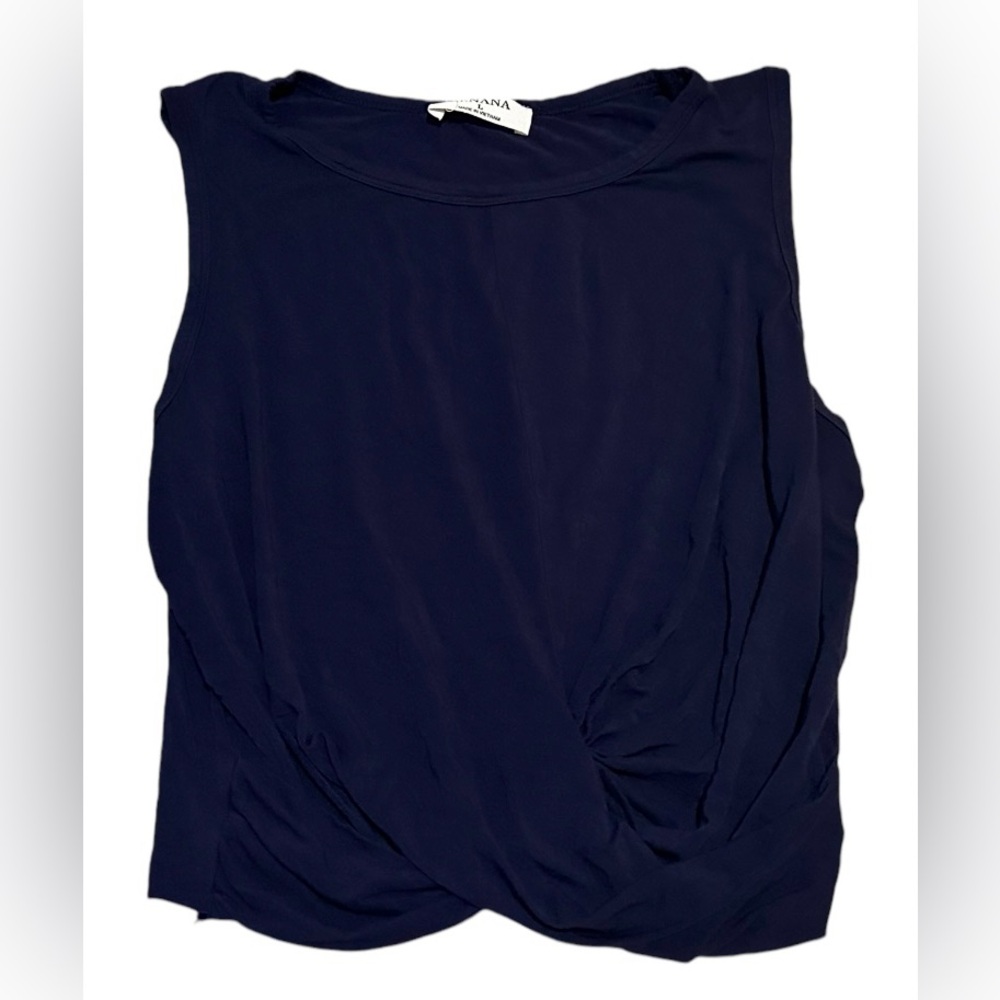 Zenana Outfitters Blue Asymmetrical Ruched Muscle Crop Top